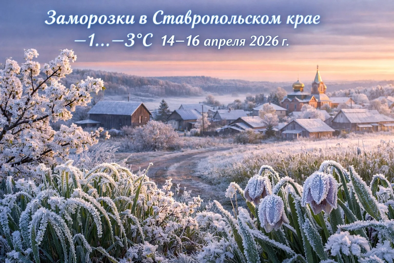 Ночью и утром 14, 15 и 16 апреля 2026 г. местами в Ставропольском крае ожидаются заморозки в воздухе и на поверхности почвы -1…-3°