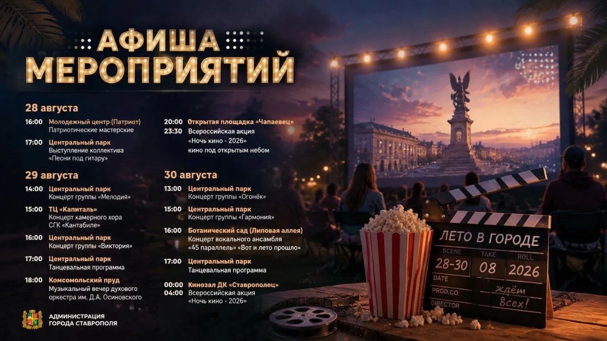 Концерты, танцевальные вечера и «Ночь кино» — в афише Ставрополя