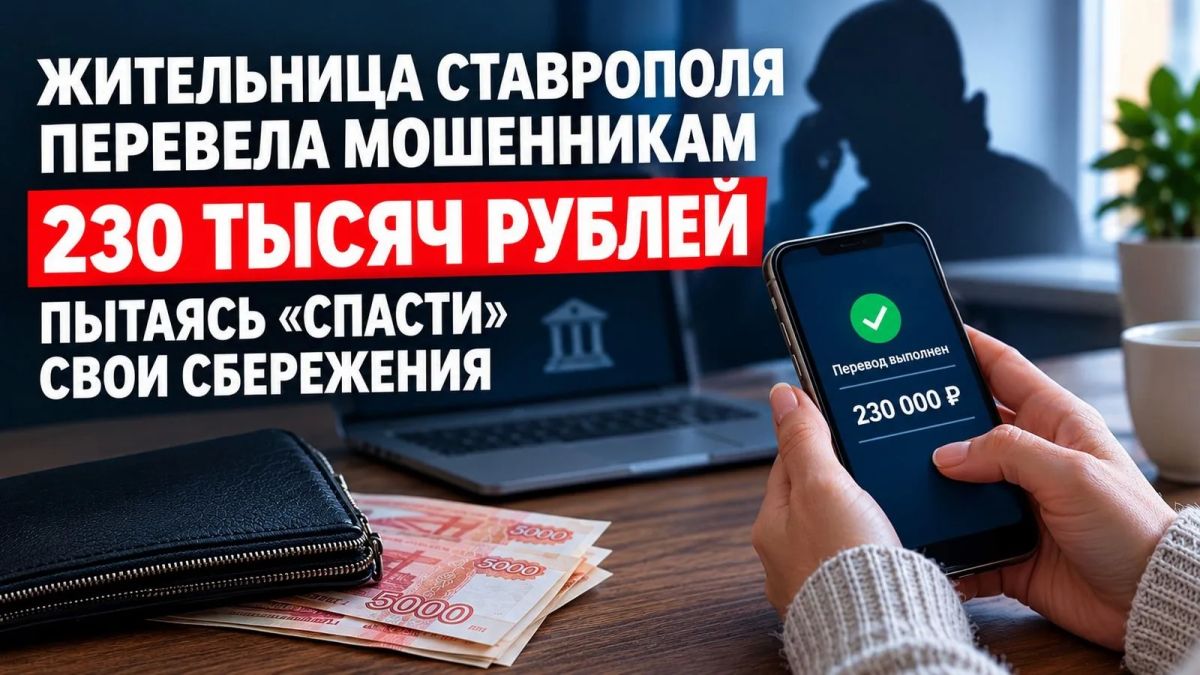 Жительница Ставрополя перевела мошенникам 230 тысяч рублей, пытаясь «спасти» свои сбережения